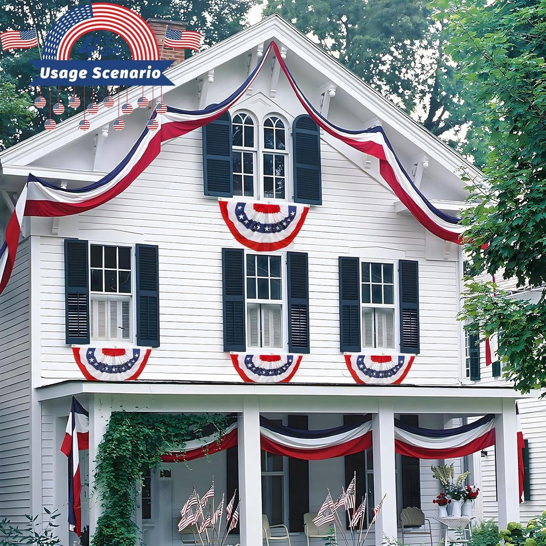 2X4 Ft American Pleated Fan Flag Bunting,Patriotic Bunting Embroidered Stars for Outside,Red White and Blue Decorations for 4Th of July Independence Day Memorial Day 1Pcs