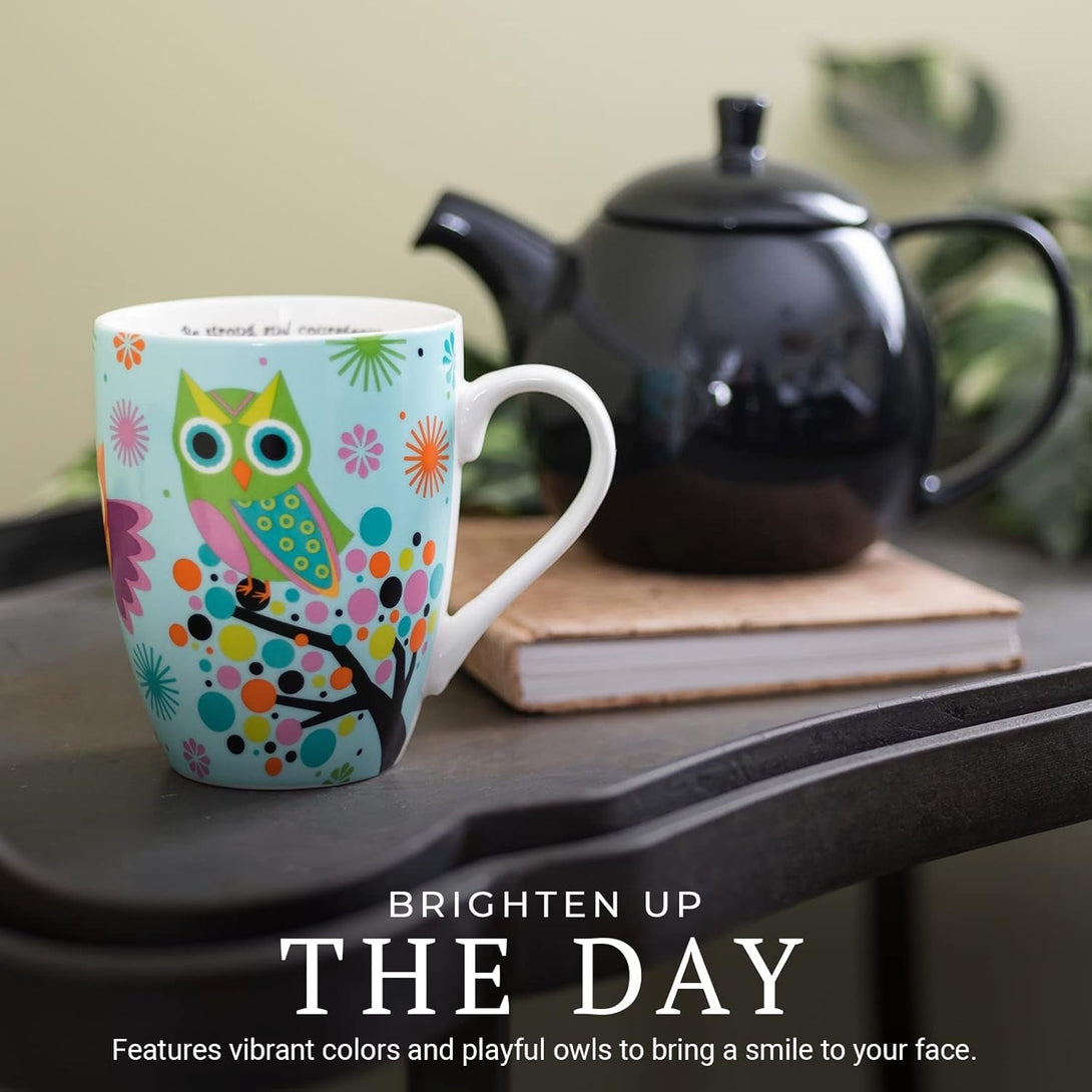 Divinity Boutique Owl Mug - Inspirational Ceramic Coffee Mug with Scripture for Women, Mom, Friends, Owl Lovers That Is Colorful and Dishwasher Safe
