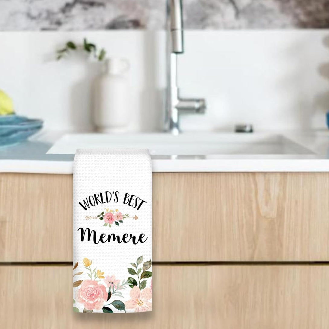 Memere Gifts Kitchen Towels, Gifts for Memere Hand Towels, Memere Gifts from Grandkids, World’S Best Memere Dish Towels Tea Towels for Kitchen, Memere Home Bathroom Kitchen Decor, 16X24In