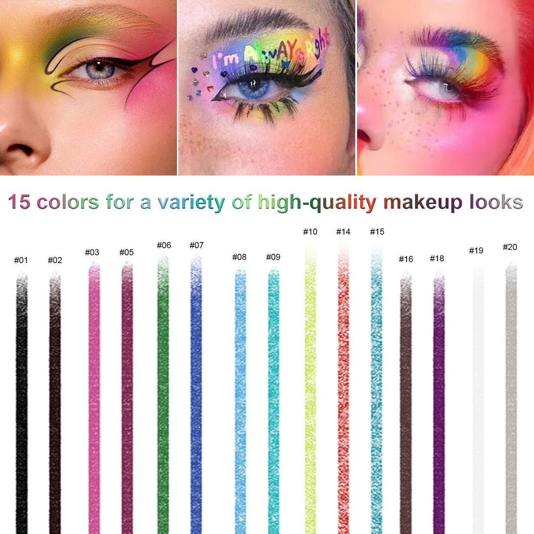 15 Colorful Eyeliner Pen Set, Eye Shadow Pencil, Pearl Eyeliner Kit Metallic Glitter Colored Eye Liner for Women Eye&Lip Liner Professional Waterproof Eye Makeup