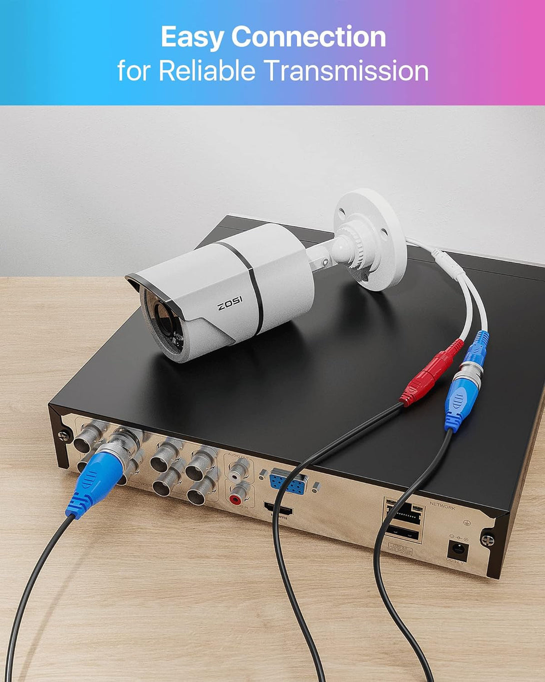 ZOSI 4 Pack 100Ft(30M) All-In-One Video Power Cables,Bnc Extension Security Camera Cable for CCTV Surveillance Camera DVR System with 4 X BNC&RCA Connector and 100Pcs Cable Clips