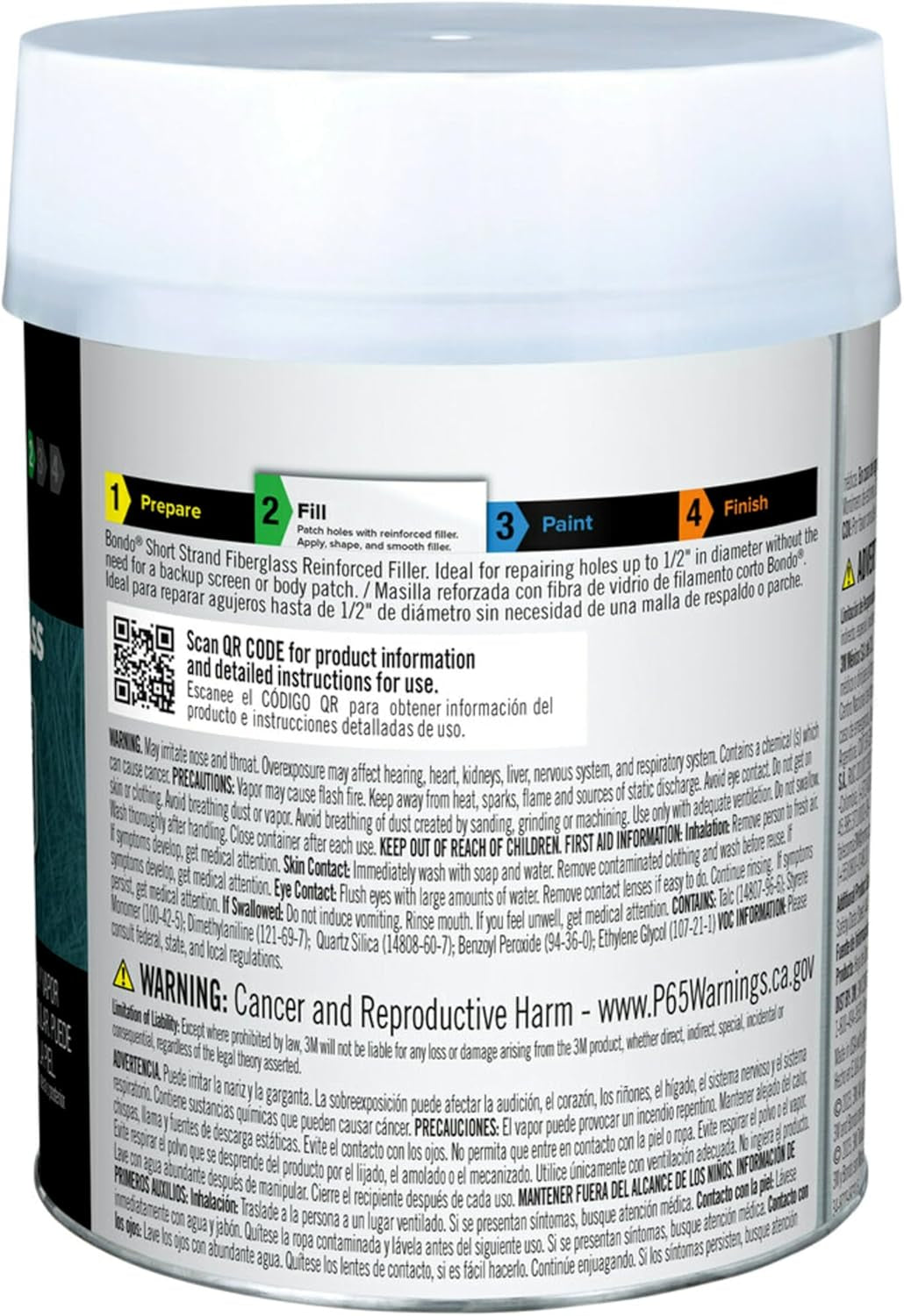 3M Bondo Short Strand Fiberglass Reinforced Filler 21 Oz (595.34 G) with Bondo Cream Hardener 0.5 Oz (14G), Repair Holes up to 0.5 IN, Waterproof (SS-PT-ES)