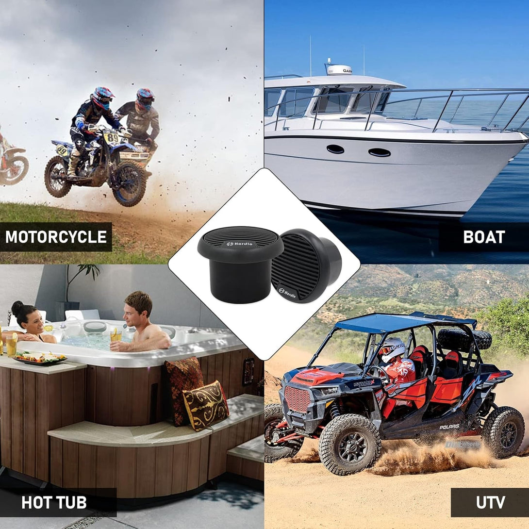 Herdio 3" Inch Marine Bluetooth Speakers Boat Motorcycle Hot Tub Stereo with Max Power 140 Watt (Black)