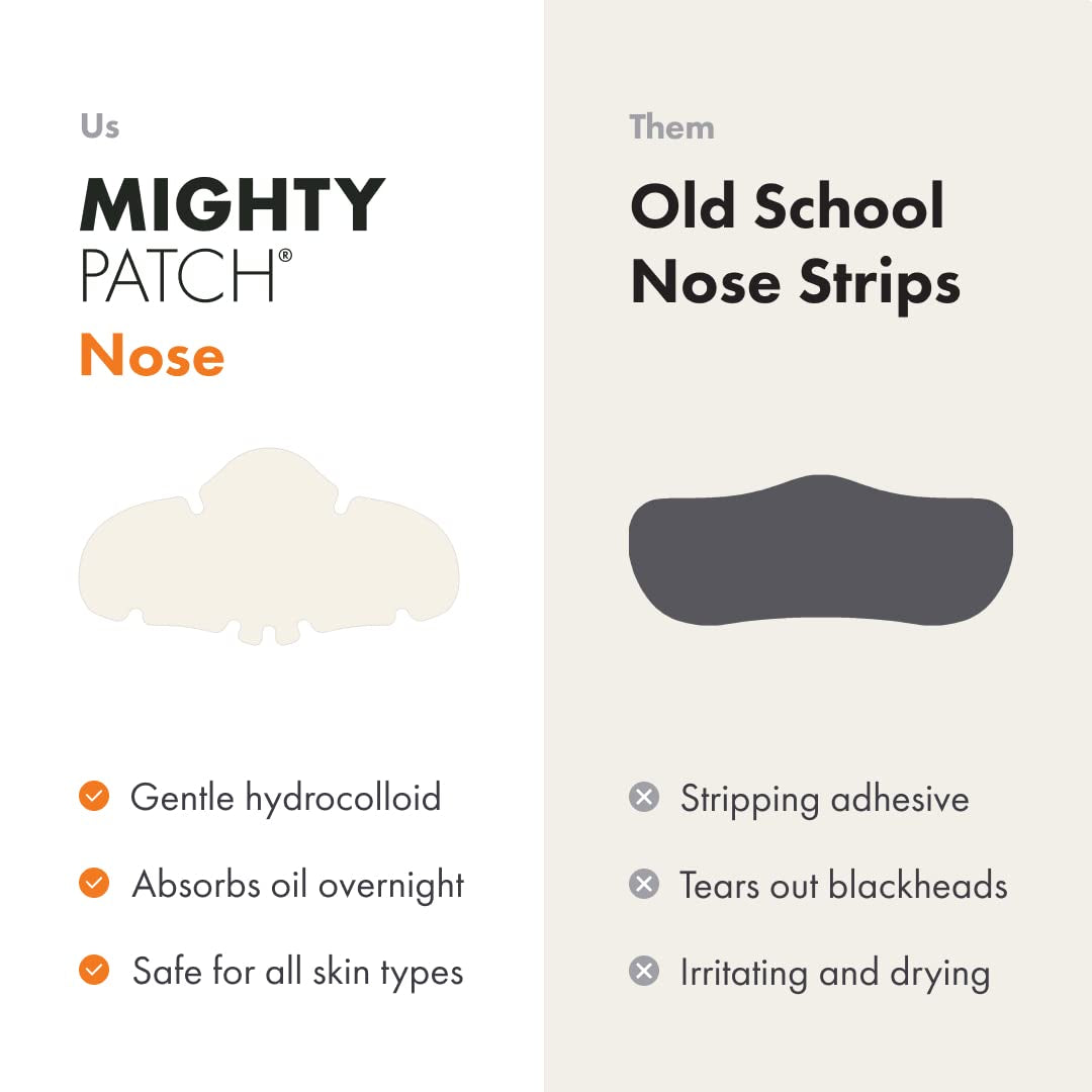 Mighty Patches for Nose Pores from Hero Cosmetics - XL Hydrocolloid Pimples, Zits and Oil - Dermatologist-Approved Overnight Pore Strips to Absorb Acne Nose Gunk (10 Count)