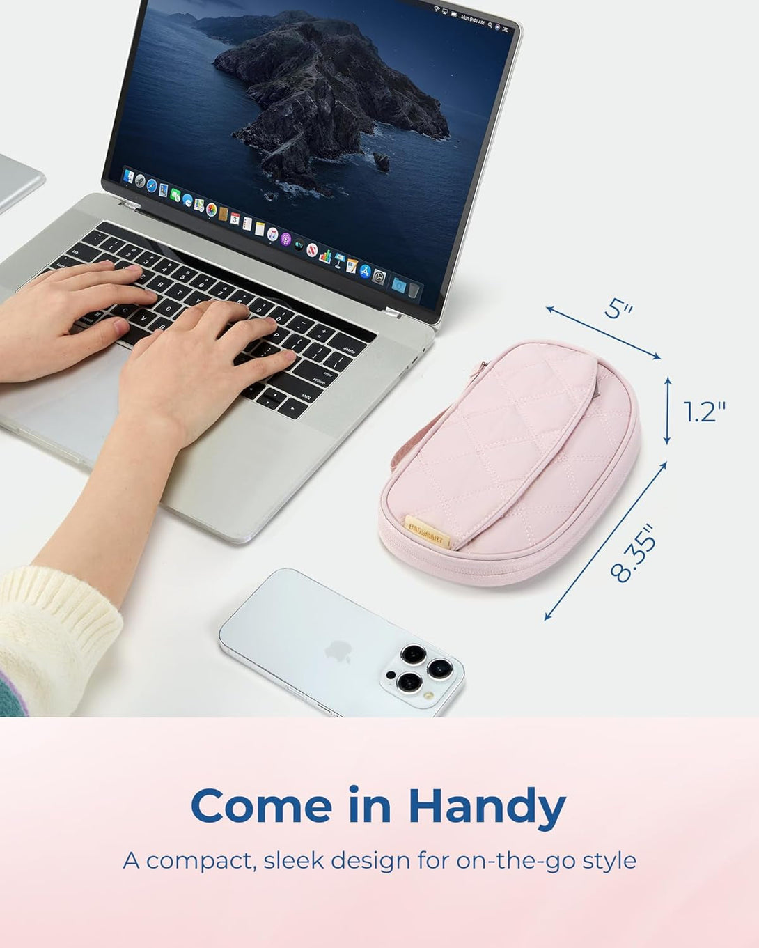 BAGSMART Cord Organizer Travel Cable Bag, Compact Tech Electronic Organizer Travel Case, Essentials for Charger, Cable, Phone, Flash Drive - Pink