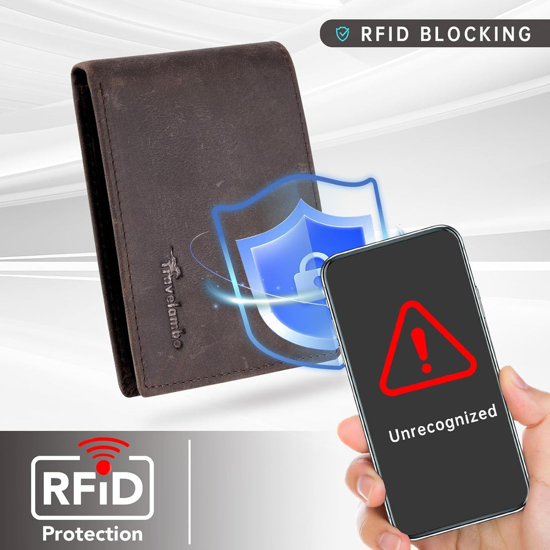 Real Leather Mens Bifold Wallet RFID Blocking Slim Minimalist Front Pocket - Thin & Stylish with ID Window in Gift Box (Crazy Horse, Coffee)