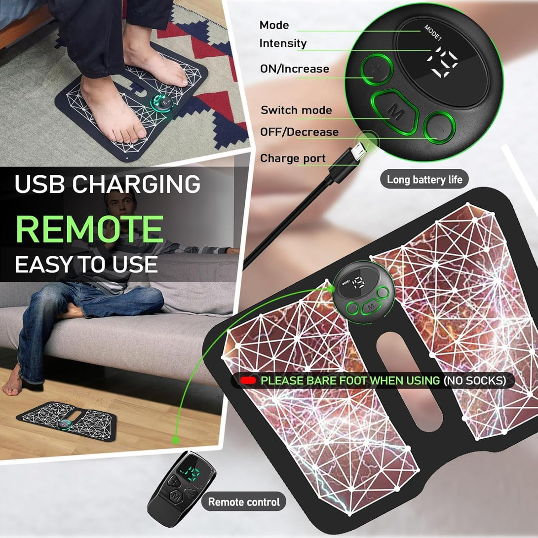 EMS Foot Massager Mat Back Massager for Neuropathy Pain Relief FSA HSA Eligible Electric Legs Feet Stimulator Machine Acupressure Pad with Remote Control