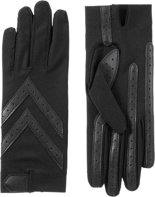 Isotoner Women'S Spandex Shortie Touchscreen Gloves - Waterproof Winter Gloves - Chic Chevron Design - Ideal for Driving and Daily Use, Black-Smartdri, Small/Medium