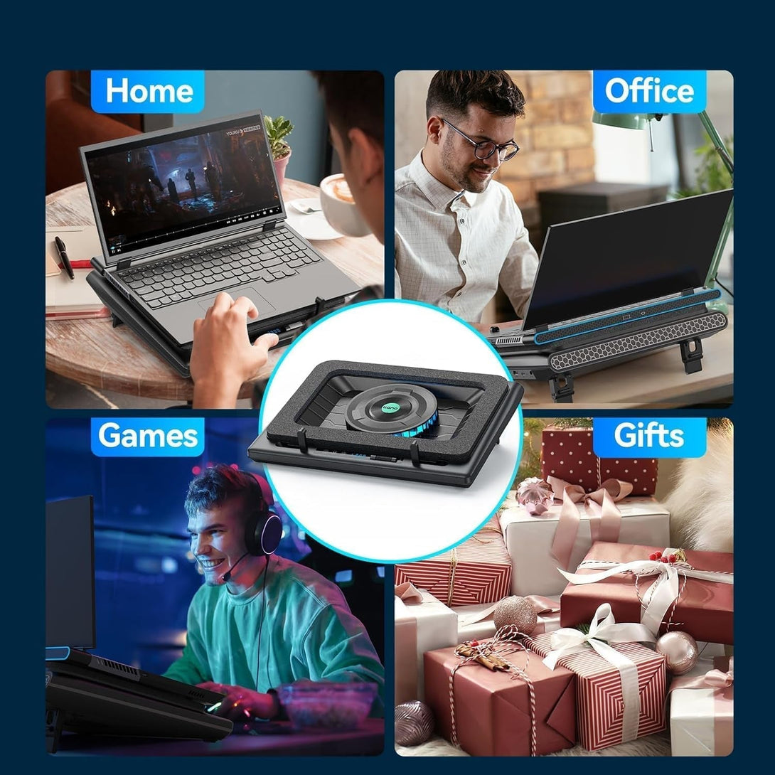 Llano Gaming Laptop Cooler, Laptop Cooling Pad Stand with 5.5Inch External Cooling Fan, Fast Cooling Computer Laptop 15.6-21In, Adjustable Speed, Touch Control, 3-Port USB A, a Mouse Pad Included