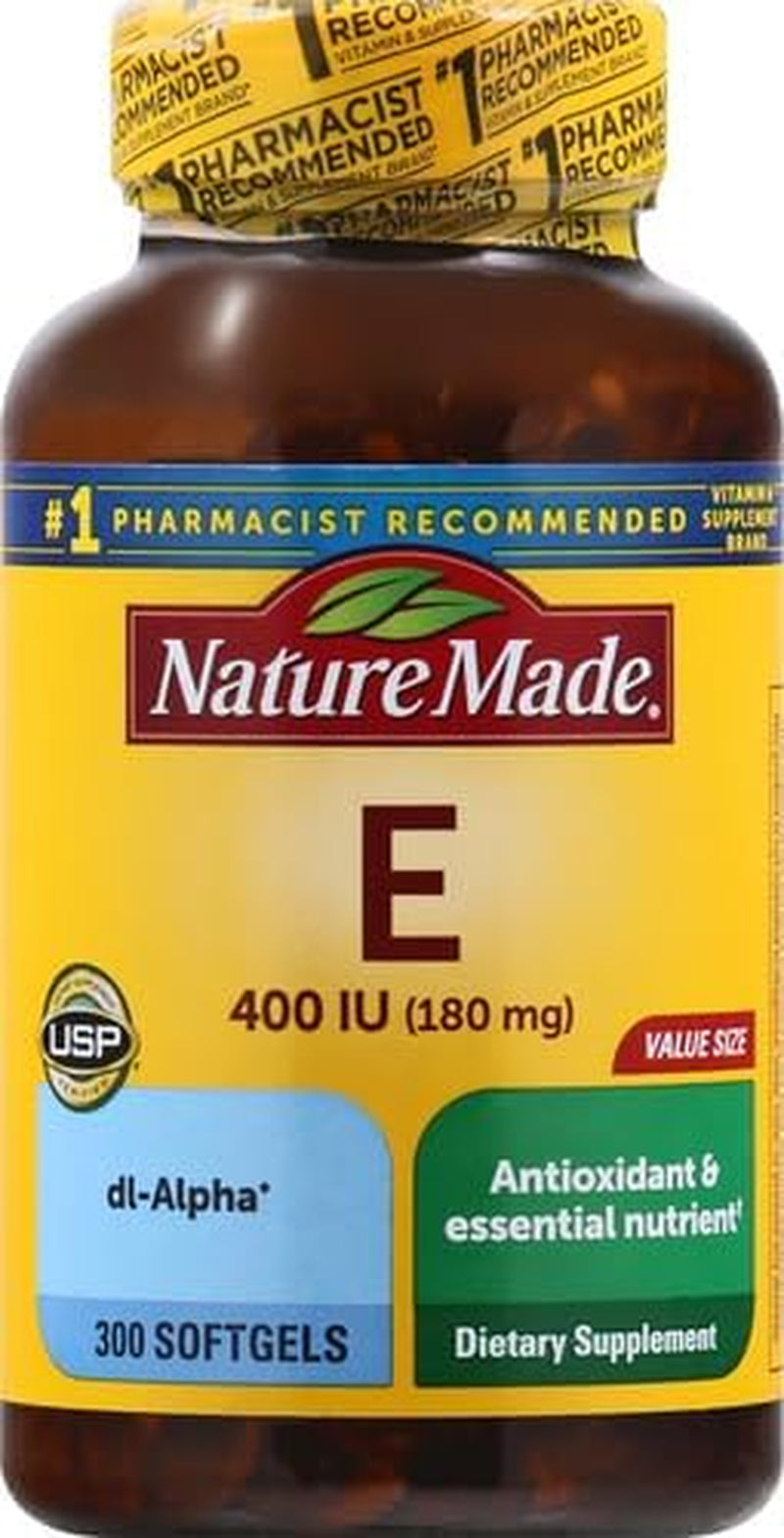Nature Made Vitamin E 180 Mg (400 IU) Dl-Alpha, Dietary Supplement for Antioxidant Support, 300 Softgels, 300 Day Supply