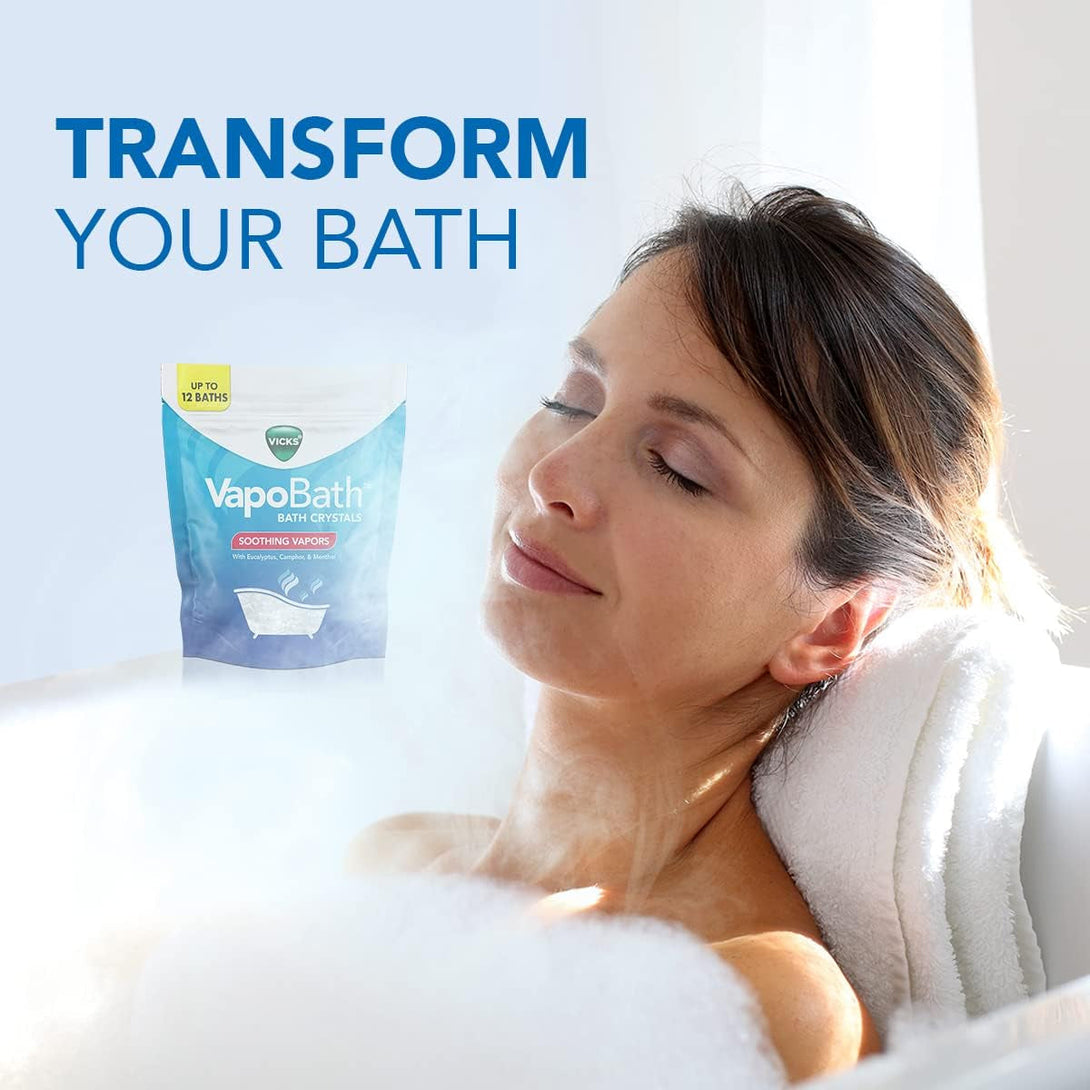 Vicks Vapobath, Bath Salts, Bath Bomb, Non-Medicated Bath Crystals, Comforting Vicks Vapors, Vapor Bath, Aromatherapy with Eucalyptus and Menthol Scent, Contains Essential Oils, 36 OZ