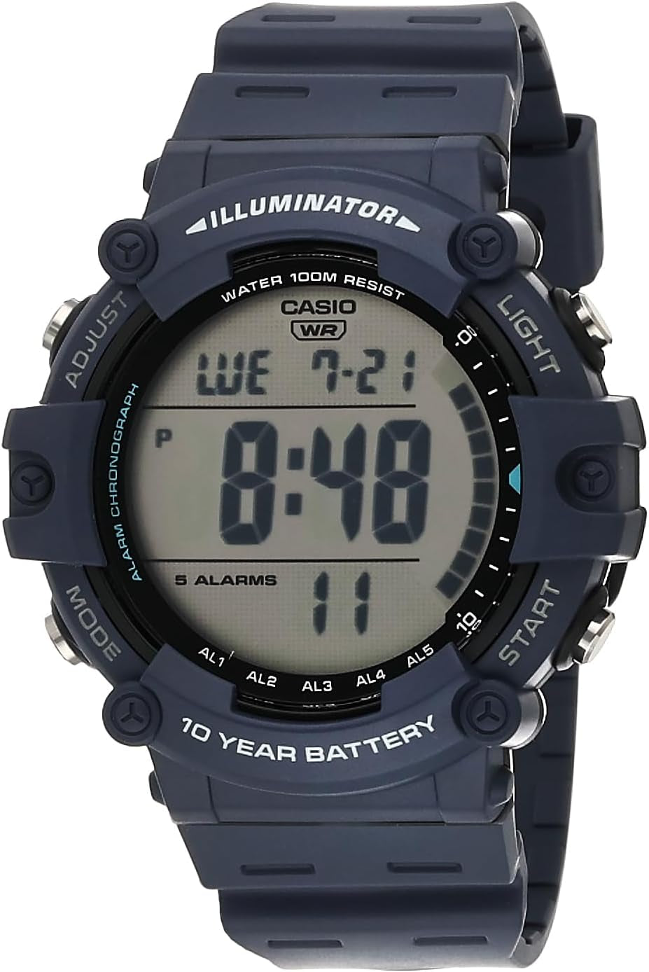 Casio Illuminator AE1500WH Series | 10-Year Battery | LED Backlight | 5-Alarms | 1/100 Sec Stopwatch | Men'S Digital Watch