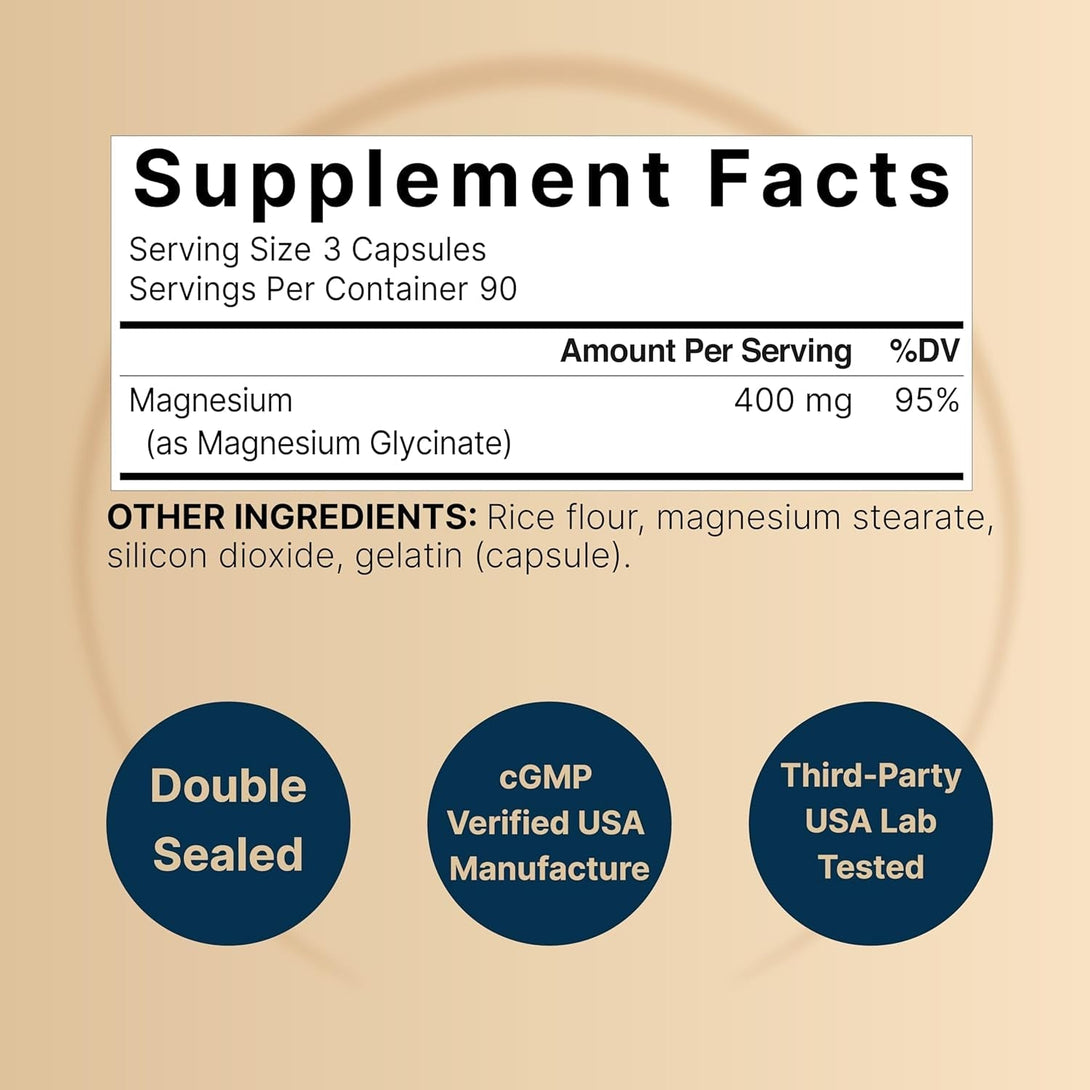 Naturebell Magnesium Glycinate 400Mg (Elemental), 270 Capsules – 100% Chelated for Max Absorption | Non-Gmo & No Gluten, Bioavailable Mineral Supplement for Muscle, Joint, Enzyme, & Heart Health