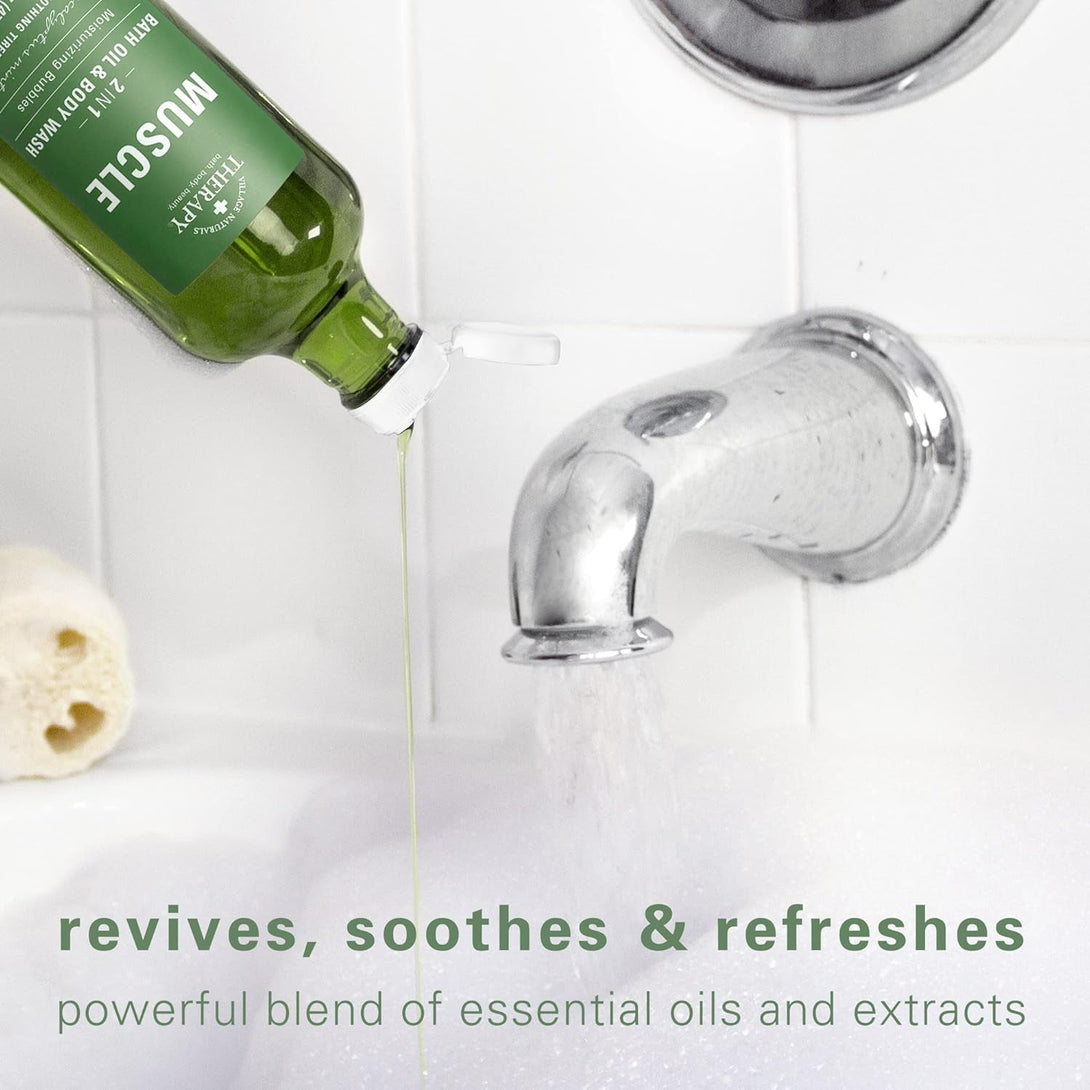 Village Naturals Therapy Muscle Foaming Bath Oil and Body Wash 16 Oz. 2 Pack, Green, 16 Oz
