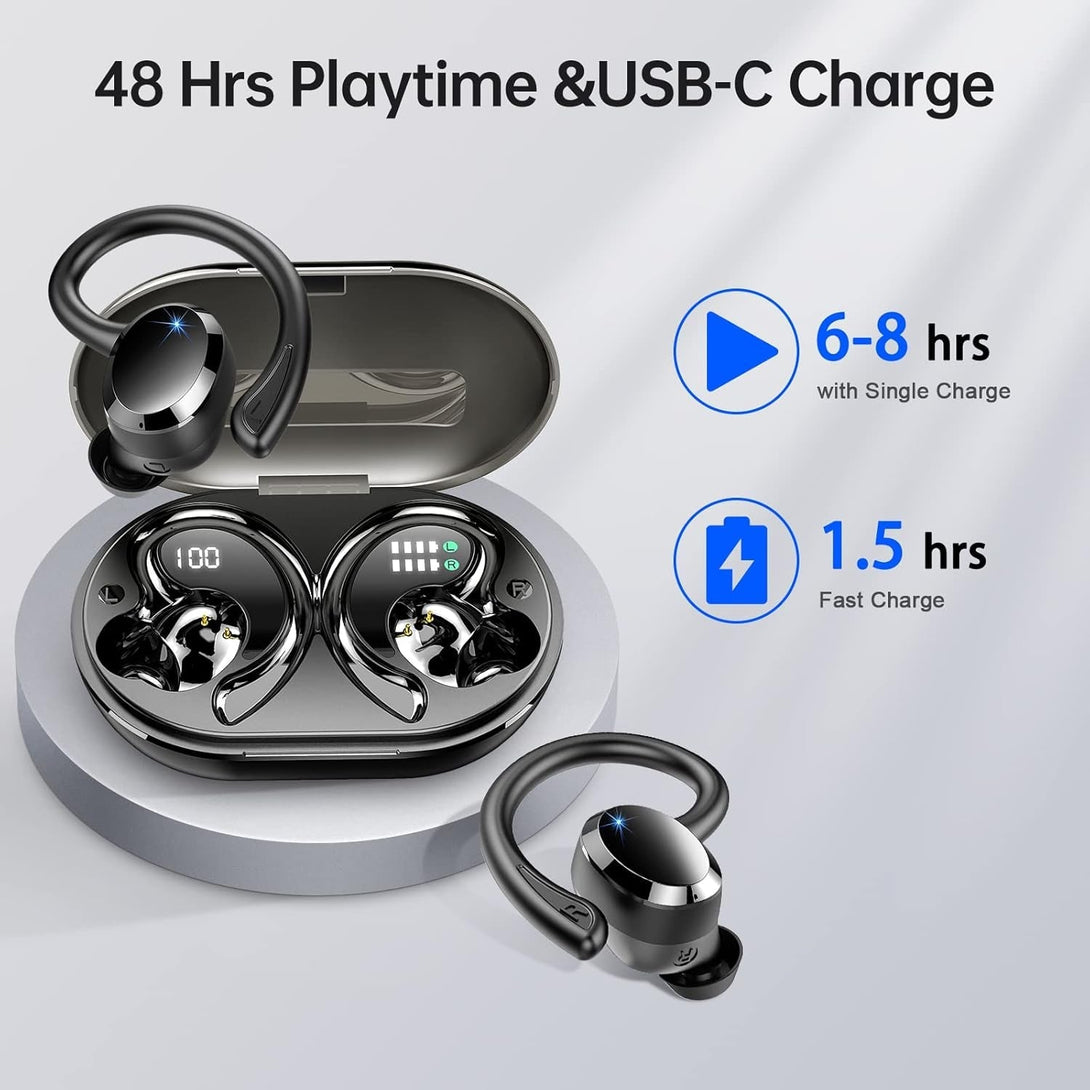 Wireless Bluetooth Headphones, Immersive Hifi Stereo Earbuds, 2023 New 48Hrs Ear Buds, ENC Mic, IP7 Waterproof Sport Earhooks