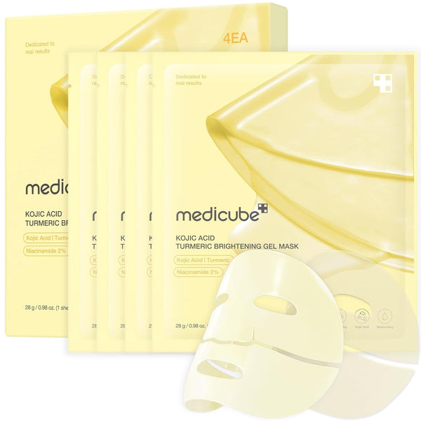 Medicube Kojic Acid Turmeric Brightening Gold Jelly Gel Mask | Overnight Face Mask for Glass Glow Skin- Elasticity, Hydrating, Firming and Moisturizing | Korean Skincare, 28G X 4Ea