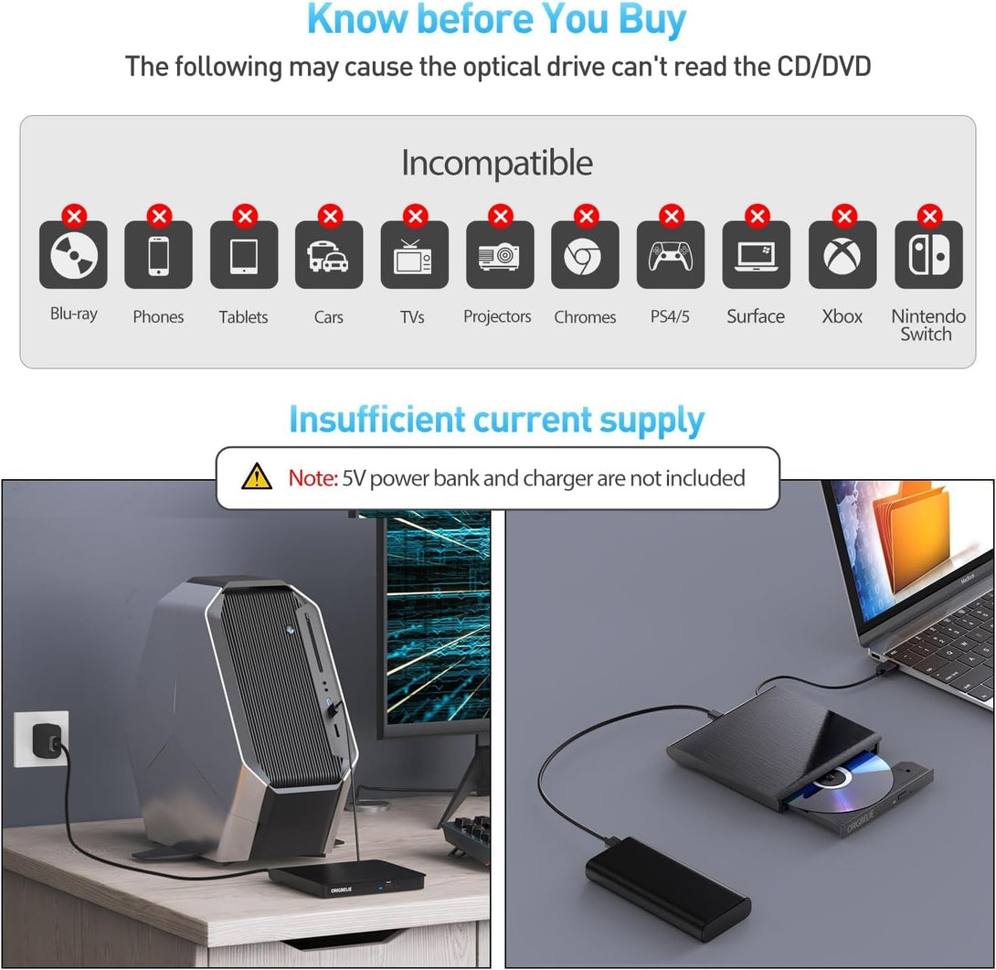 External CD/DVD Drive for Laptop, USB 3.0 CD Burner +/-RW CD ROM External DVD Drive Portable DVD Player for Laptop Desktop PC Apple Mac Windows 11/10/8/7/XP Linux OS