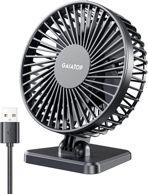 Gaiatop USB Desk Fan, Small but Powerful, Personal Portable Quiet 3 Speeds, Adjustable Mini Table Desktop Fan for Cooling Home Office Car Summer Travel Gifts Black
