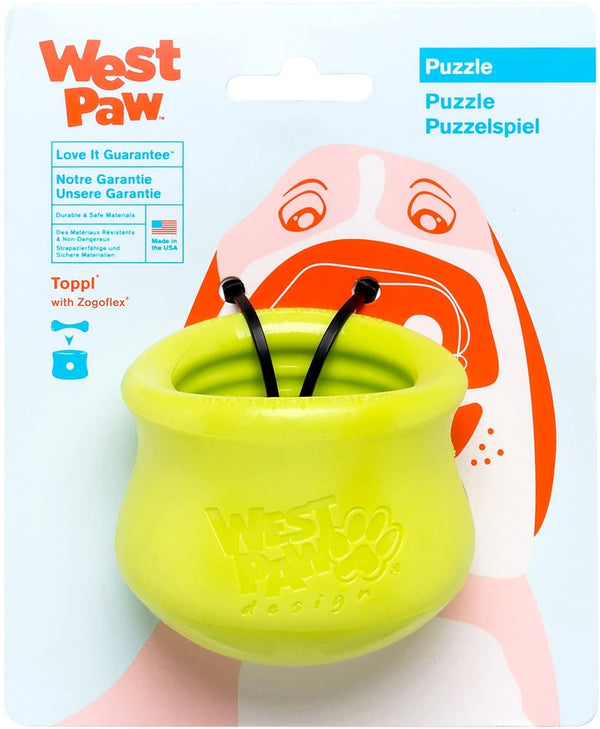 West Paw Zogoflex Toppl Interactive Treat Dispensing Dog Puzzle Play Toy, 100% Guaranteed Tough, It Floats!, Made in USA, Small, Granny Smith