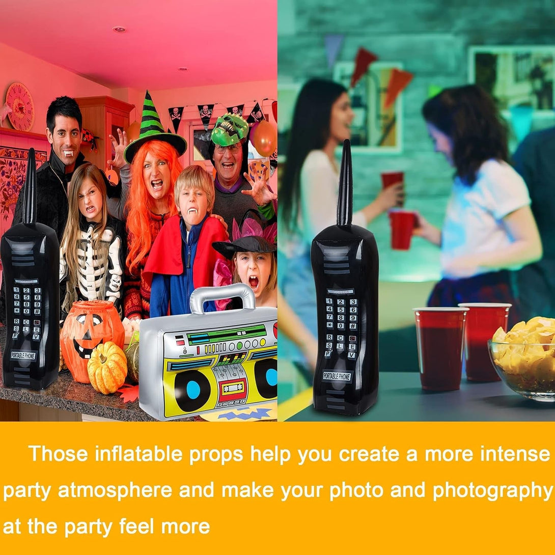 2 Pieces Inflatable Radio Boombox Inflatable Mobile Phone Props for 80S 90S Party Decorations Hip Hop Theme Birthdays Party Supplies