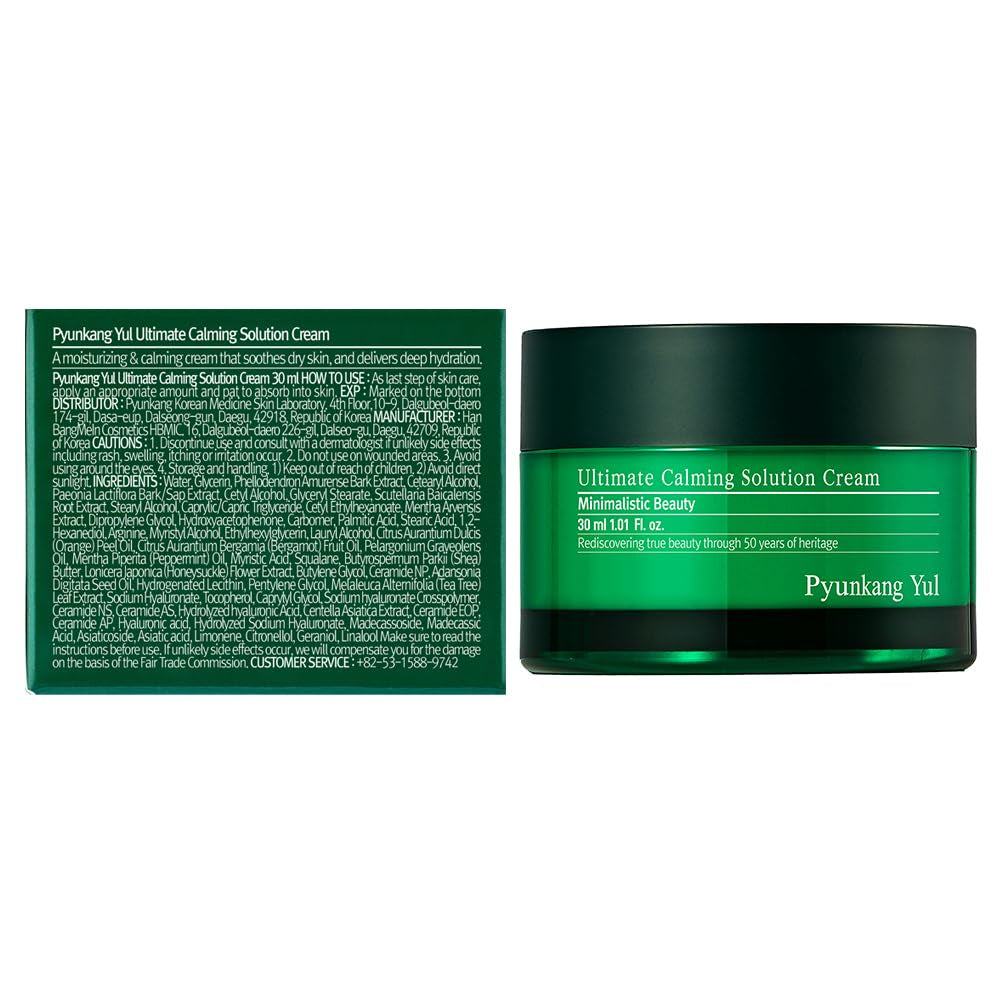[PKY] Pyunkang Yul Ultimate Calming Solution Cream for Sensitive Skin with Patented Ingredients, Moisturizer Intensely Calms & Soothes Redness with Cica & Tea Tree, Korean Skincare (1.01 Fl. Oz, 30Ml)