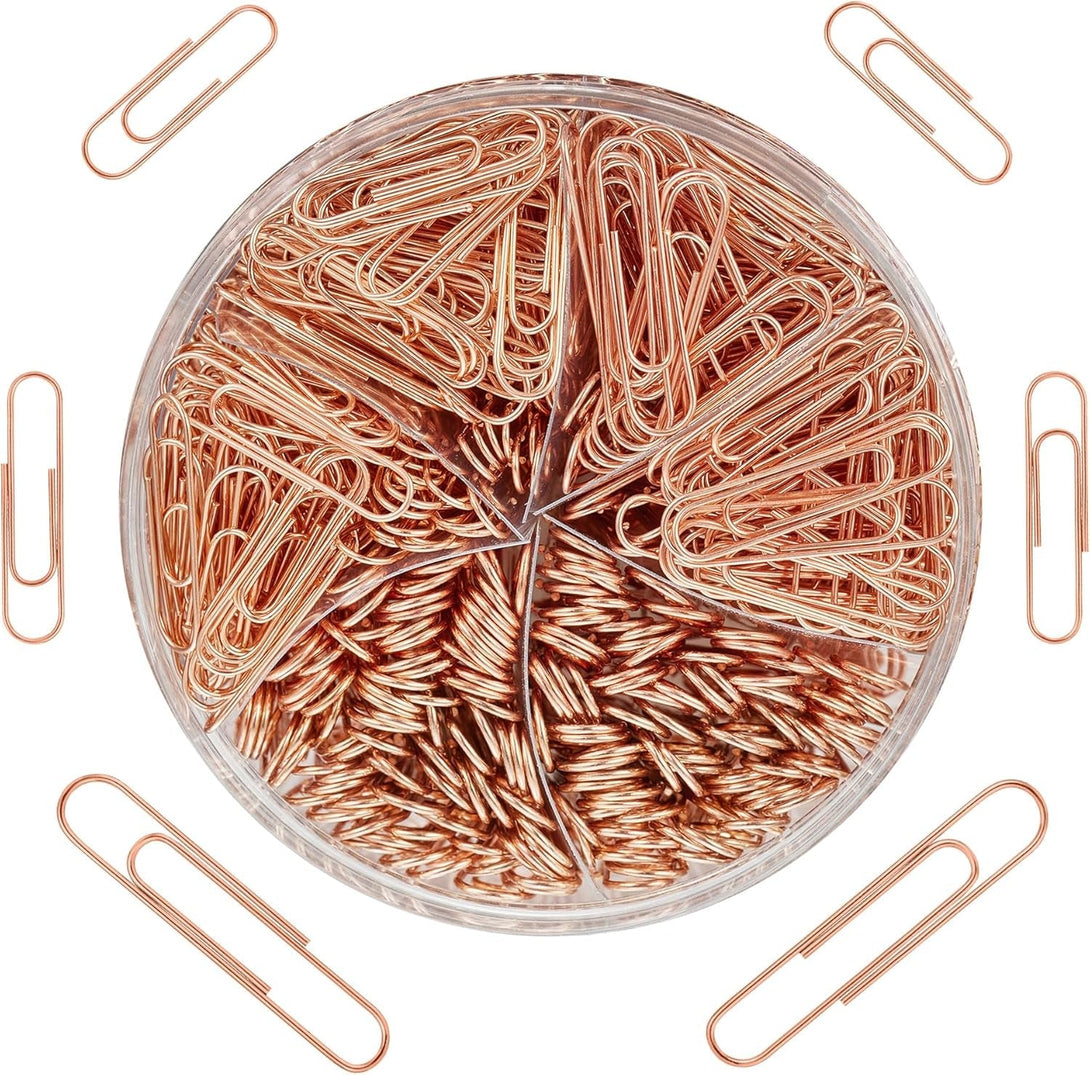 500Pcs Rose Gold Paper Clips Assorted Sizes Small, Medium and Large Paperclips for Paperwork Ideal for Home, School and Office Use