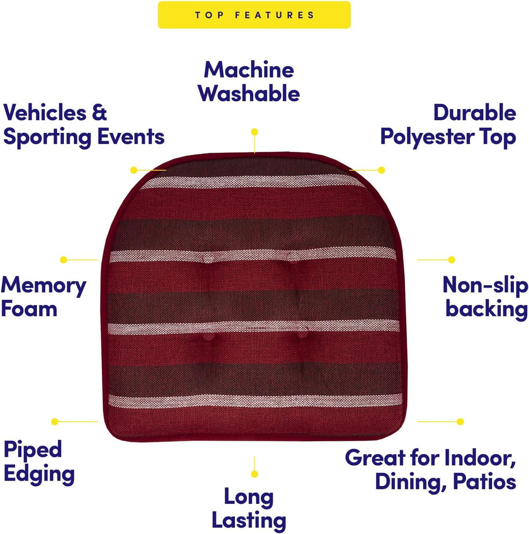 Sweet Home Collection Chair Cushion Memory Foam Pads Tufted Slip Non Skid Rubber Back U-Shaped 17" X 16" Seat Cover, 2 Count (Pack of 1), Bradford Burgundy