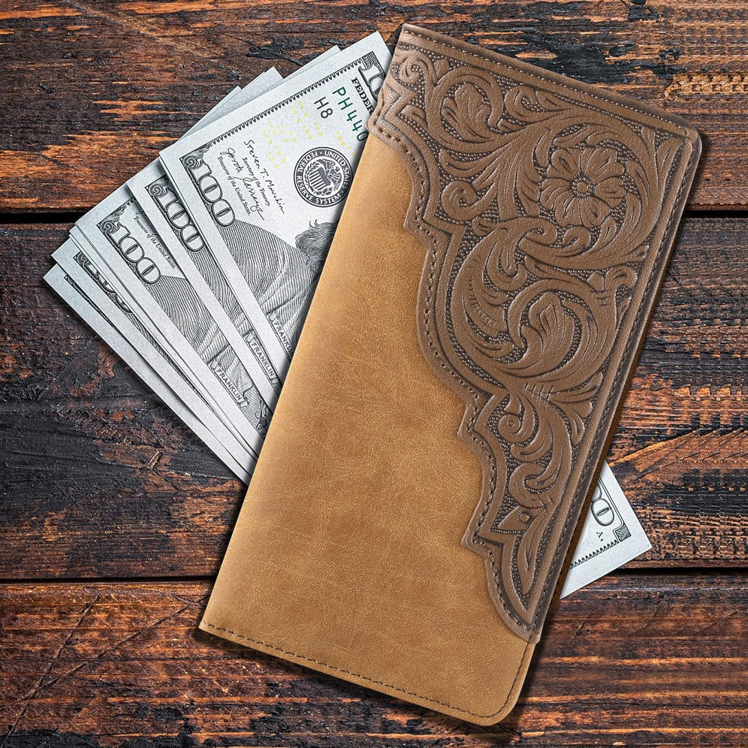Montana West Western Wallet for Men Long Bifold Wallet with Card Slots RFID Blocking Cowboy Vintage Checkbook Wallet Gift for Men