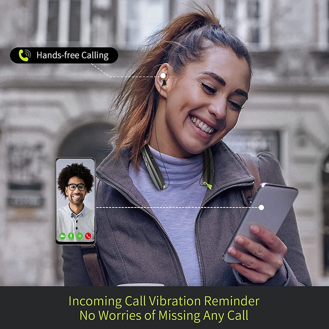 Bluetooth Headset, 2025 Upgraded Neckband Bluetooth Headphones with Retractable Earbuds, Noise Cancelling Stereo Earphones with Mic, Foldable Wireless Headphones for Sports Office with Carry Case