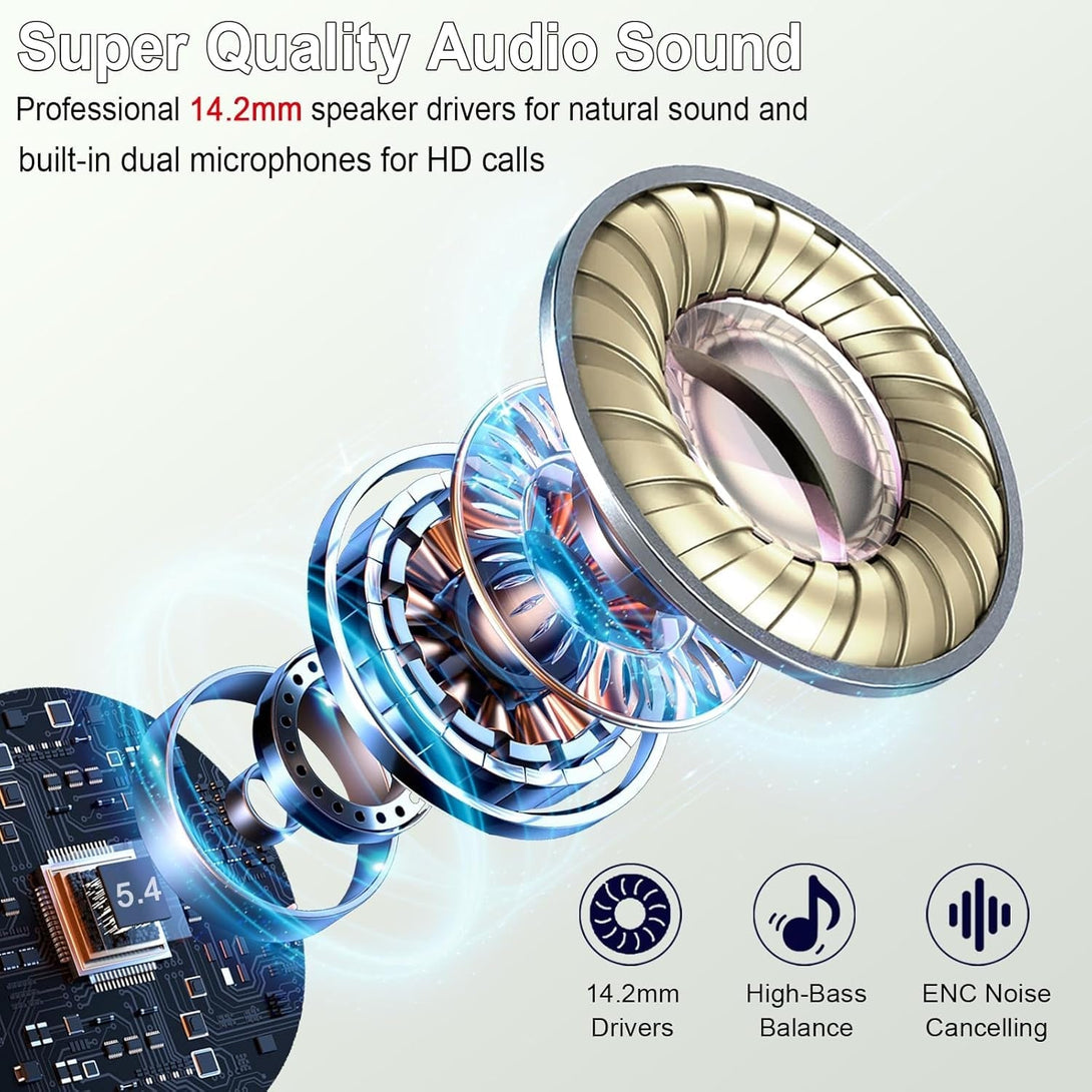 Wireless Earbuds, Bluetooth Headphones 5.4 with ENC Noise Cancelling Mics, 30H Bluetooth Ear Buds 3D Bass with LED Display Charging Case, IP7 Waterproof Wireless Earphones for Android, Ios, Cyan