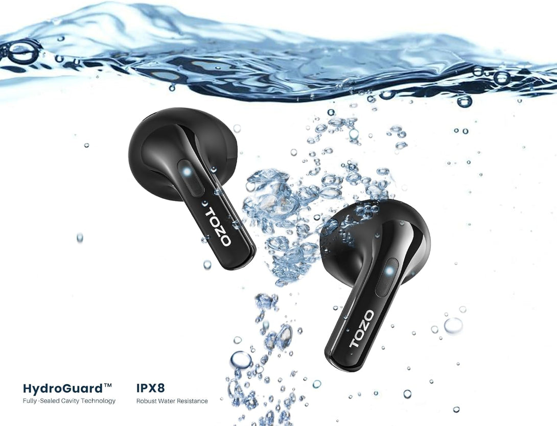 TOZO T21 Wireless Earbuds Bluetooth 5.3 in Ear Headphones Dual Mic Call Noise Cancelling IPX8 Waterproof 44H Playback Stereo Sound with LED Display Wireless Charging Case 32 Eqs via APP Black