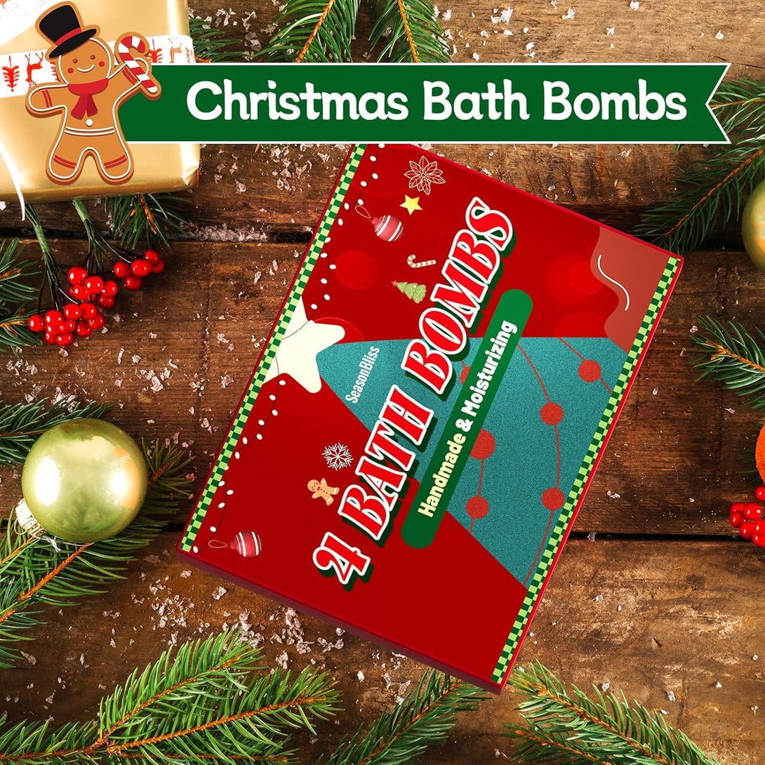 Bath Bombs Set, Shower Bombs, 4 PCS Handmade Bubble Bath with Gingerbread & Christmas Tree & Candy Cane & Snowflake, for Present Cute Women Boys and Girls