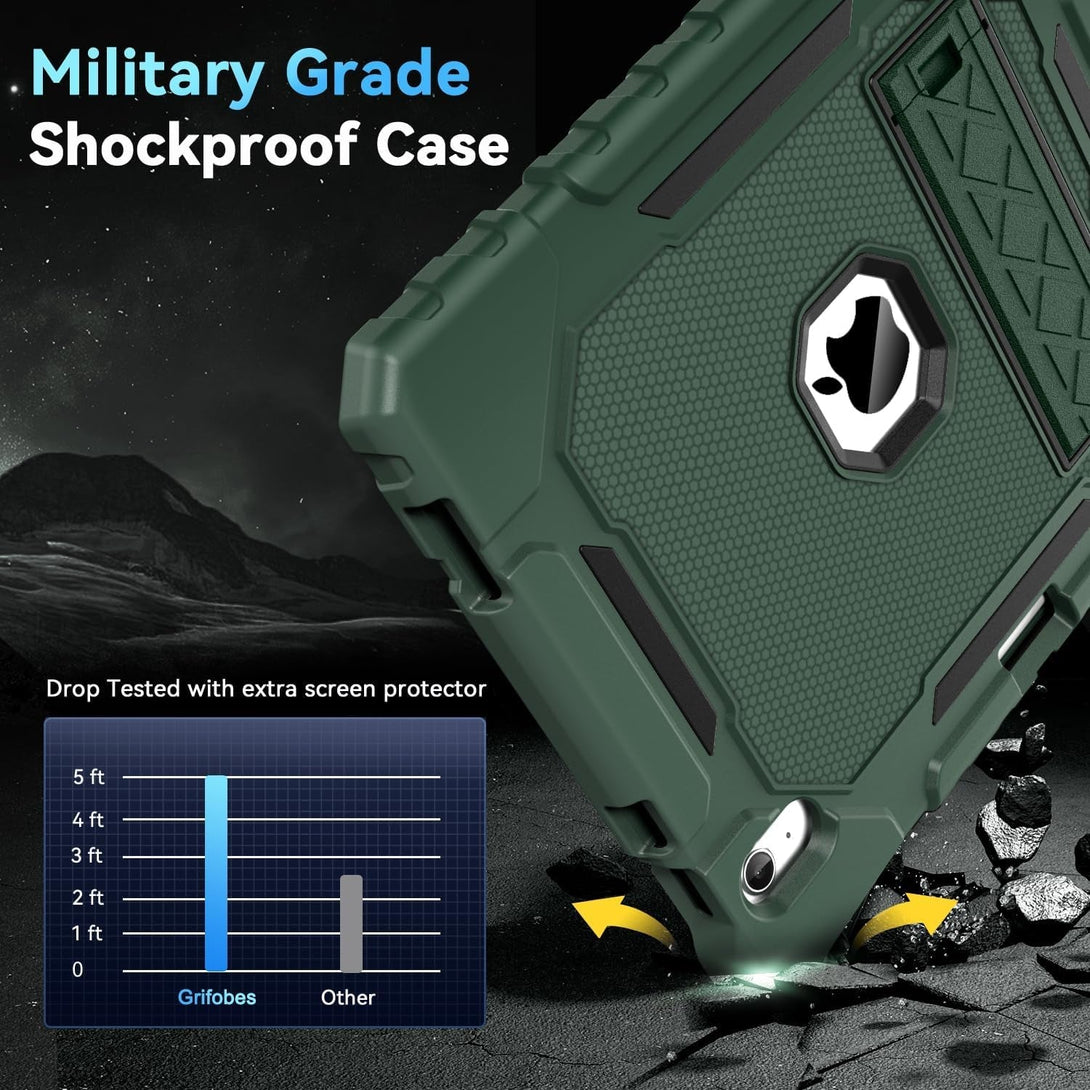Grifobes for Ipad A16 Case 11Th Generation 11 Inch 2025 / Ipad 10Th Generation Case 10.9 Inch 2022, Heavy Duty Military Grade Shockproof Cover with Pencil Holder for I Pad 11/10 (Alpine Green)