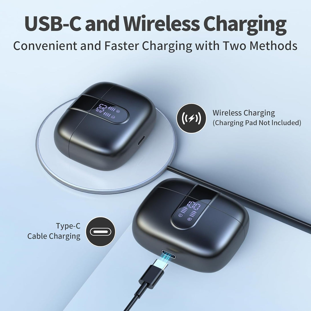 TAGRY Bluetooth Headphones True Wireless Earbuds 60H Playback LED Power Display Earphones with Wireless Charging Case IPX5 Waterproof In-Ear Ear Buds with Mic for TV Smart Phone Laptop Computer Sports