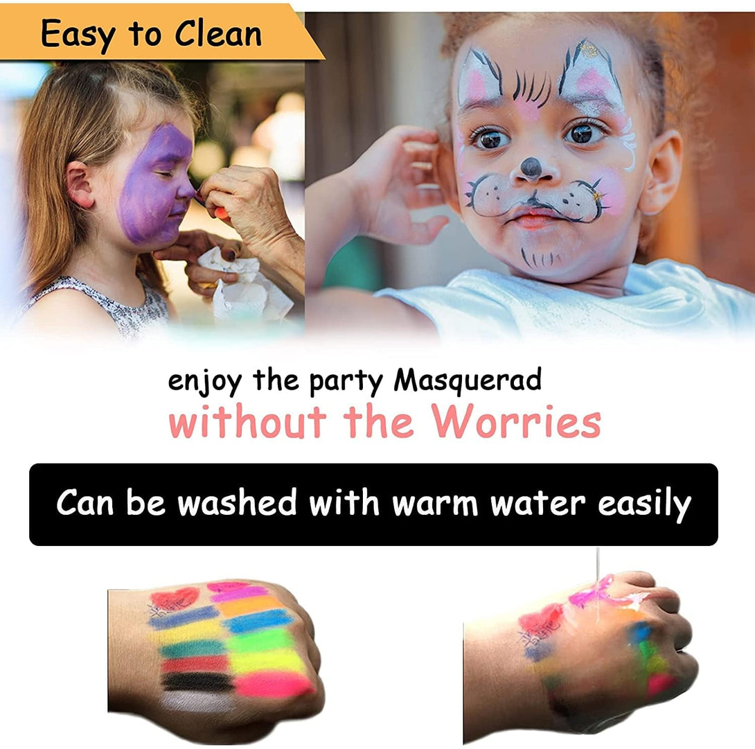 6 Pcs Glow in the Light Body Face Paint, Face Painting Kit, UV Crayon Kit Fluorescent Body Paints for Adults for Birthday Party Halloween Masquerade Makeup Outdoor for Kids