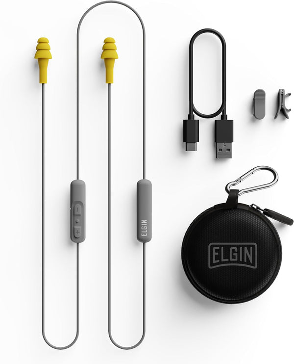 Elgin Ruckus Wireless Bluetooth Earplug Headphones, 25 Db NRR, Noise Canceling Mic, 12-Hour Battery, IP65 Sweatproof, Compliant with OSHA Hearing Safety Standards