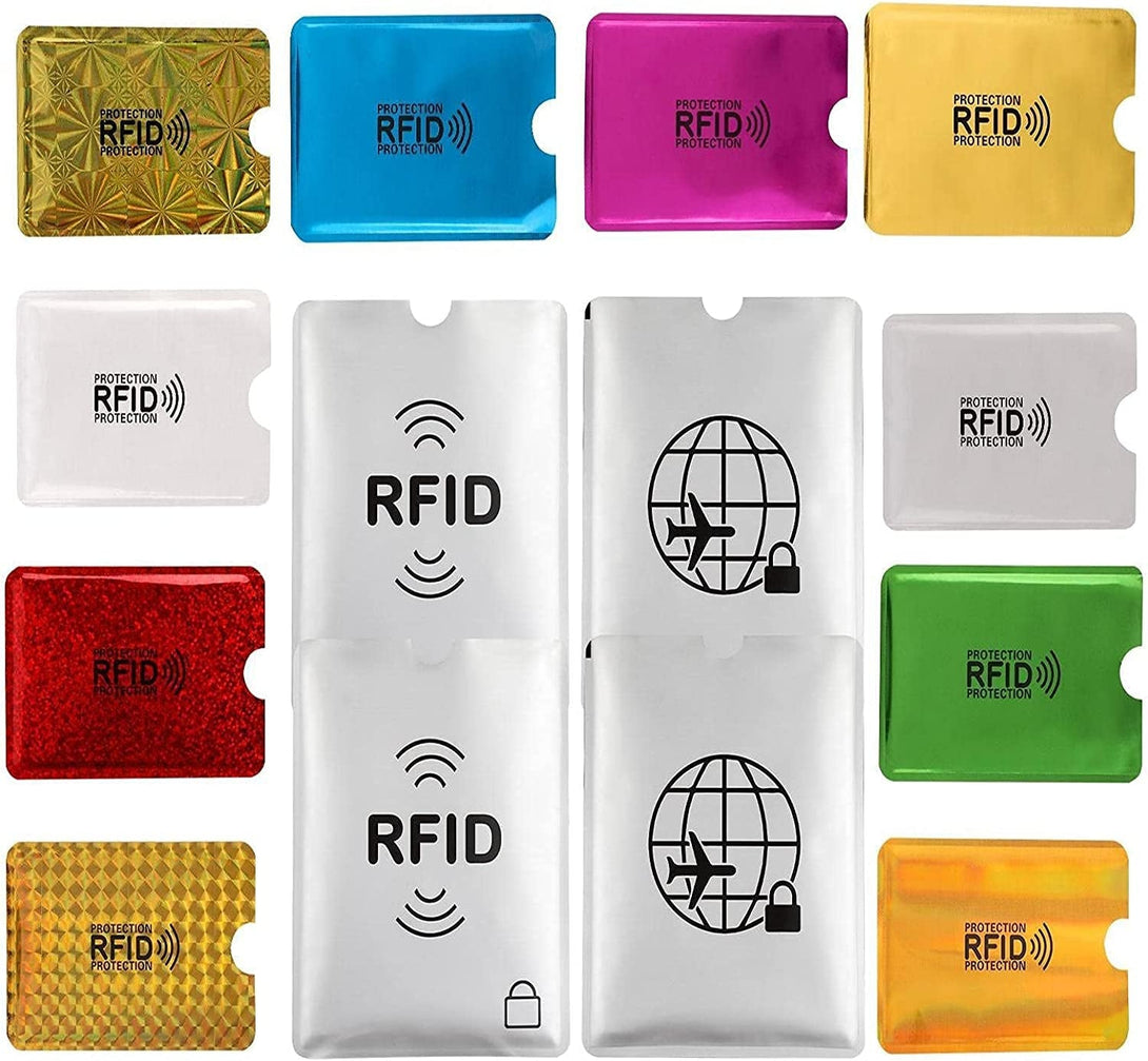 16 RFID Blocking Sleeves Set (10 Credit Card Holders & 4 Passport Protectors) Identity Theft Protection Secure Sleeves Set.Waterproof Aluminum Foil Slim Design Easily into Your Wallet