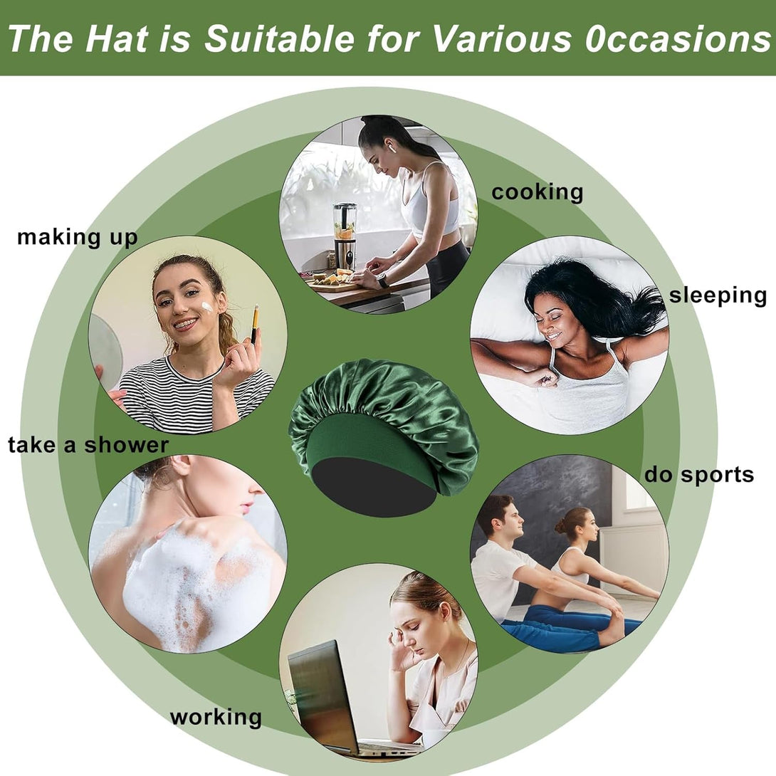 4PCS Silk Bonnet for Sleeping - Hair Satin Bonnets for Black Women Men,Wrap Cap for Curly Hair,Elastic Wide Band Bonnet Shower Cap for Sleeping (Purple & Pink & Pale Green & Black)