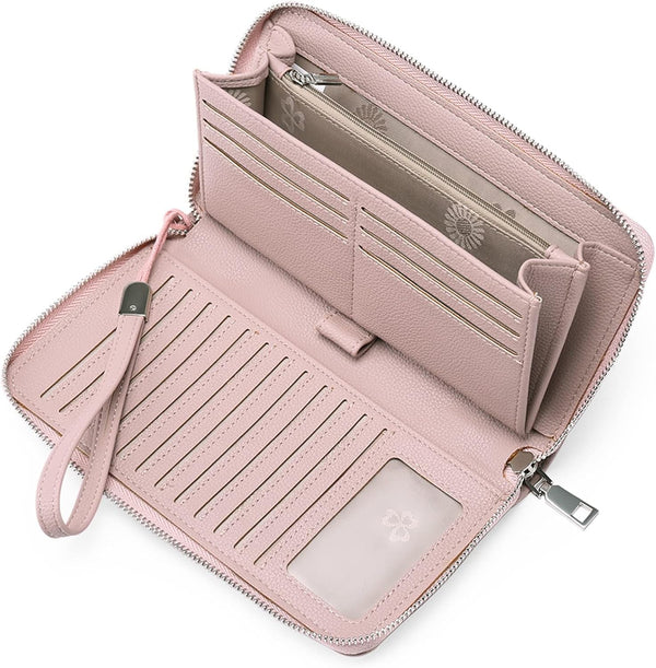 GOIACII Womens Wallet RFID Blocking Leather Zip around Wallet Large Capacity Long Purse Credit Card Clutch Wristlet