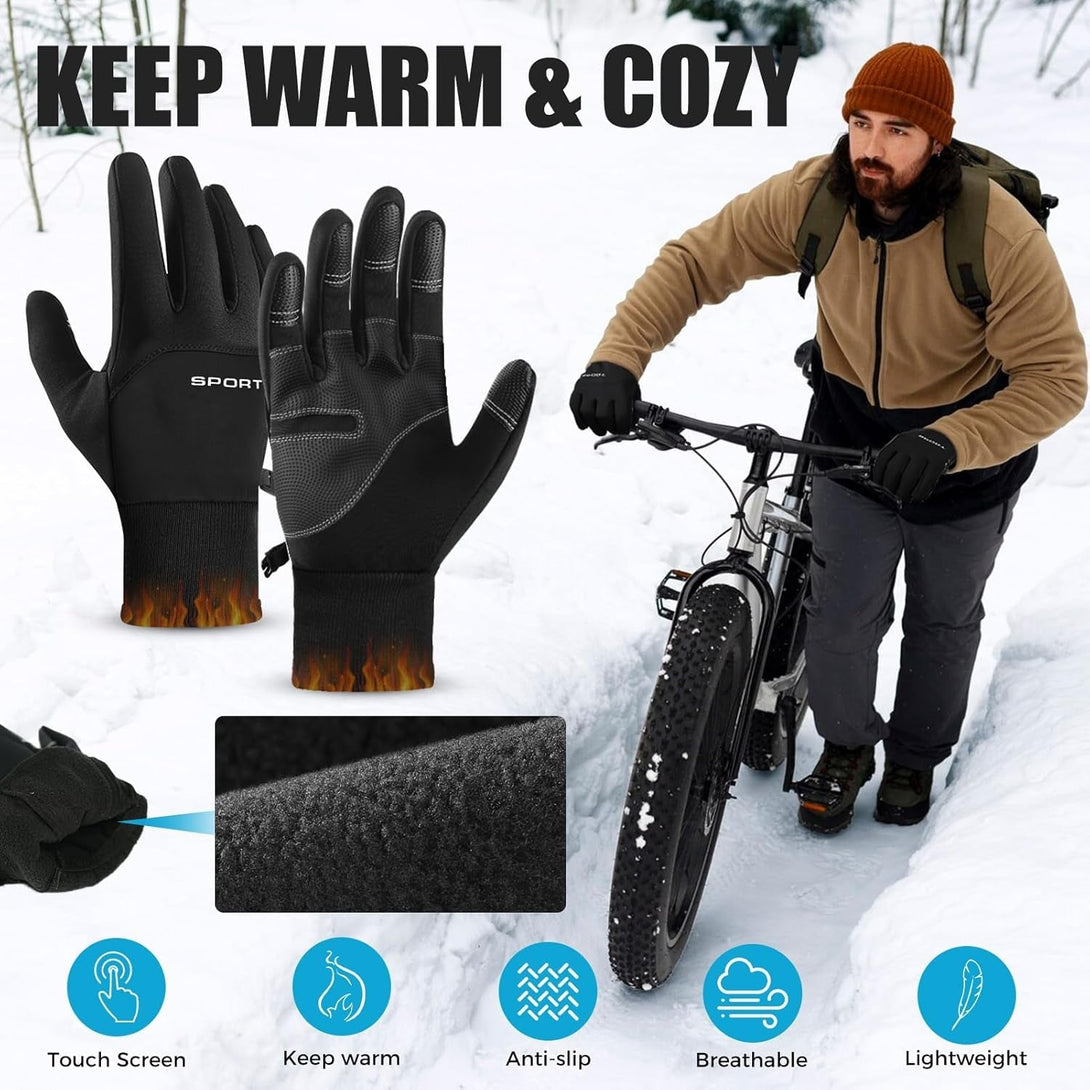 AURUZA Cycling Gloves for Men Winter Cold Weather, Five Fingers Touch Screen Winter Gloves for Men, Waterproof Anti-Slip Warm Gloves Liners for Cycling Biking Walking Sporting Driving