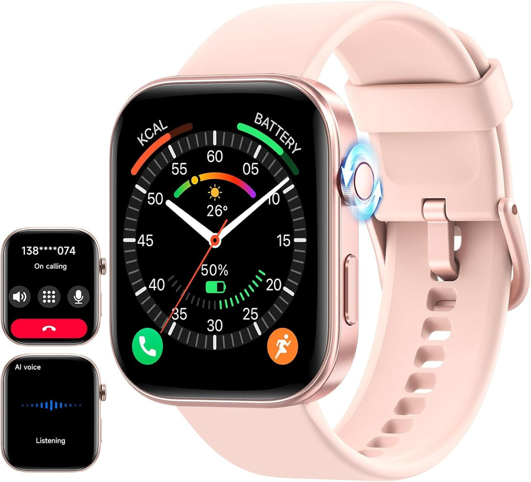 ENOMIR Smart Watch for Women Iphone & Android,1.99"" AMOLDE Screen 3ATM Waterproof Fitness Watch with Answer/Make Call AI Voice,24H-Heart Rate/Spo2/Bp Monitor/Sleep Monitor,100+ Sports Modes, Pink