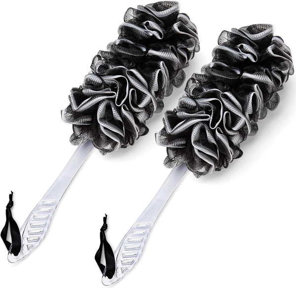2Pack Back Scrubber for Shower, Dual-Sided Loofah on a Stick as Shower Brush Exfoliating Body with Long Handle, Loofah Sponge Mens Loofah Bathing Accessories for Women (2Pack Black)