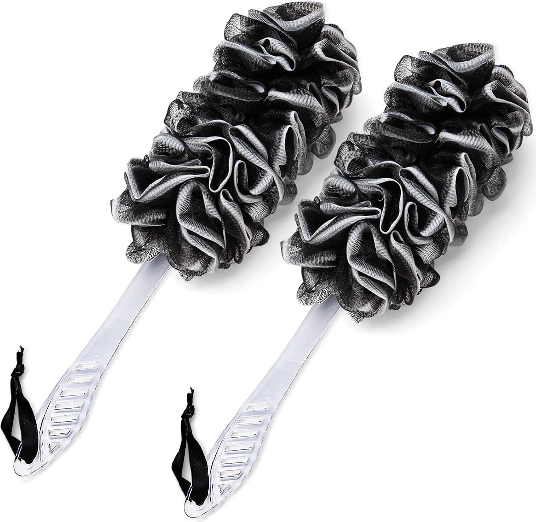 2Pack Back Scrubber for Shower, Dual-Sided Loofah on a Stick as Shower Brush Exfoliating Body with Long Handle, Loofah Sponge Mens Loofah Bathing Accessories for Women (2Pack Black)