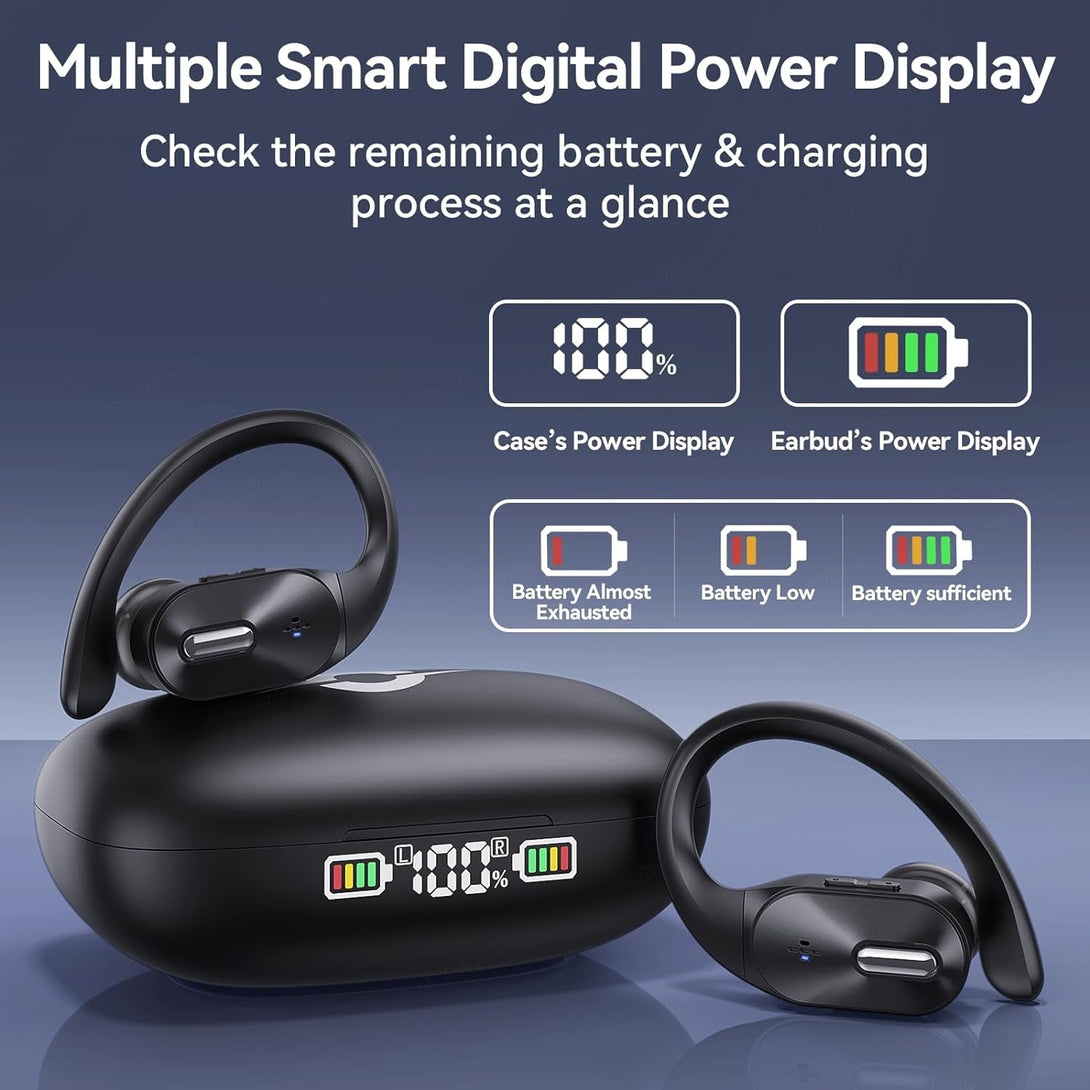 Bluetooth Headphones Wireless Earbuds Bass Stereo Sound with Wireless Charging Case 48H Playback Earphones LED Display with Built in Mic and over Earhooks Waterproof Headset for Running