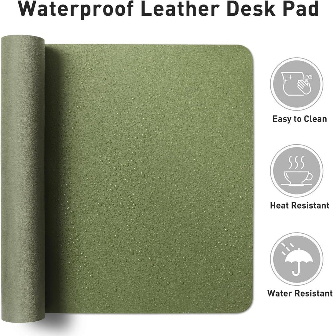 Aothia Leather Desk Pad Protector, Mouse Pad, Office Desk Mat, Non-Slip PU Leather Desk Blotter, Laptop Desk Pad, Waterproof Desk Writing Pad for Office and Home (23.6" X 13.7", Olive Green)