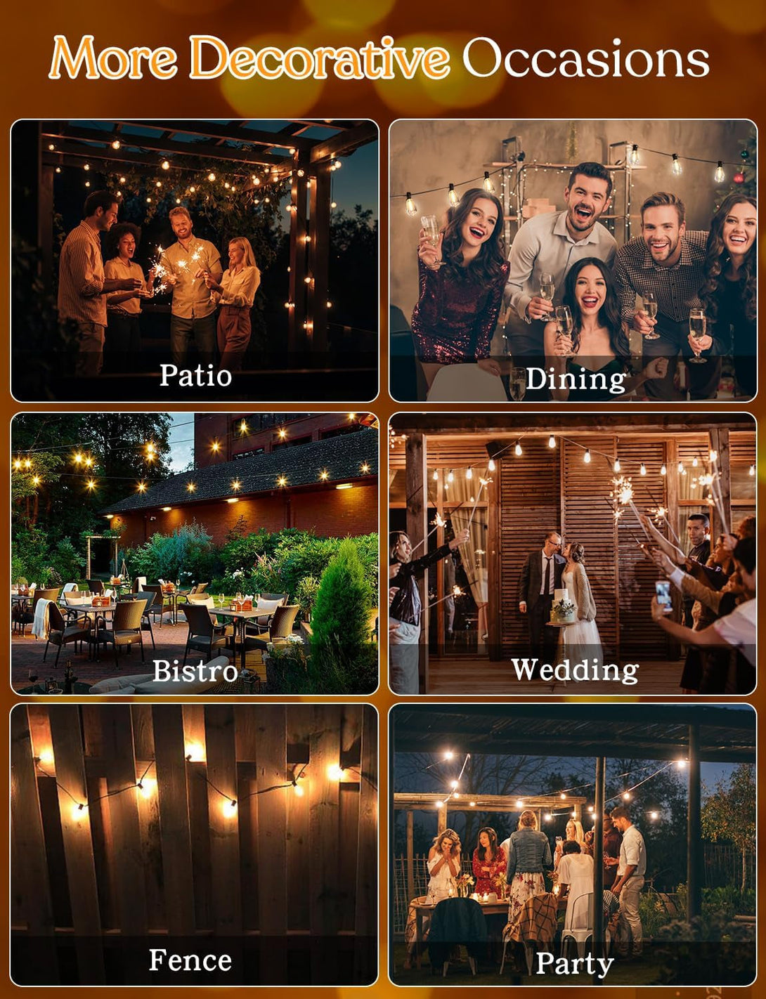 50 FT Outdoor String Lights - LED Waterproof Patio Lights with Dimmer Remote - Edison Bulbs for Porch, Backyard & Cafe/Bistro