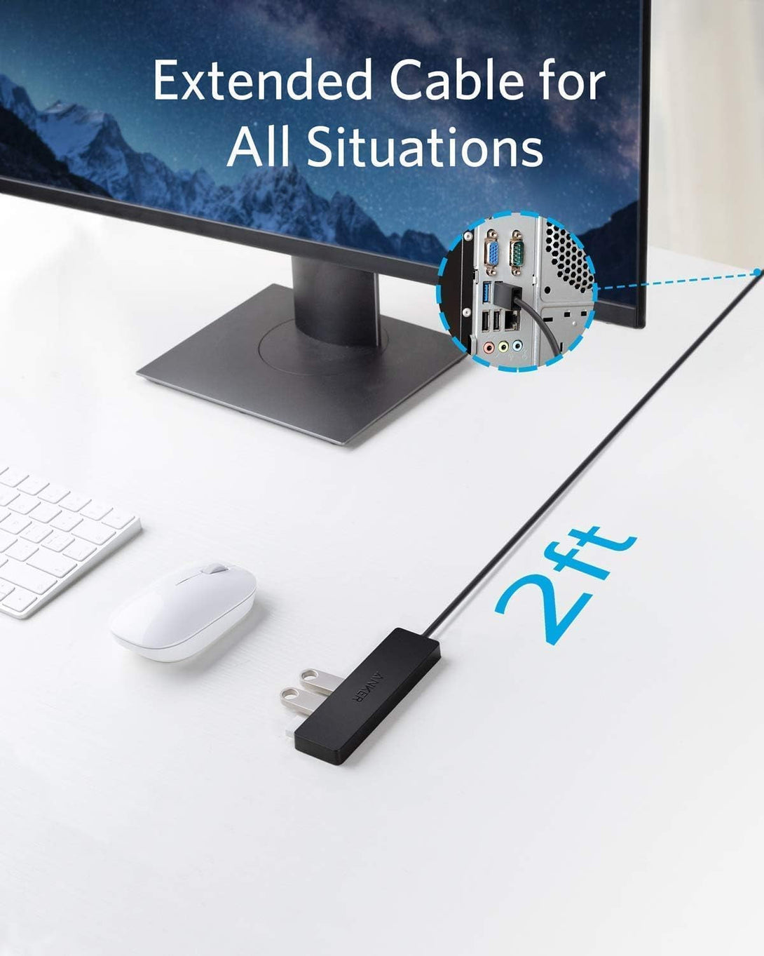 Anker USB Hub 4 Ports, Multiple USB 3.0 Hub, USB Splitter for Laptop, Extender for a Port Laptop, PC, Desktop and More [Charging Not Supported](2Ft USB-A)