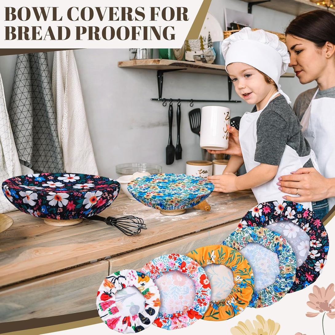 10 Pack Cloth Bowl Covers for Bread Rising Reusable Fabric Bowl Covers 5 Size Stretch Elastic Food Storage Container Covers Cotton Bread Bowl Covers Reusable Lids for Food, Fruits, Leftover(Flower)