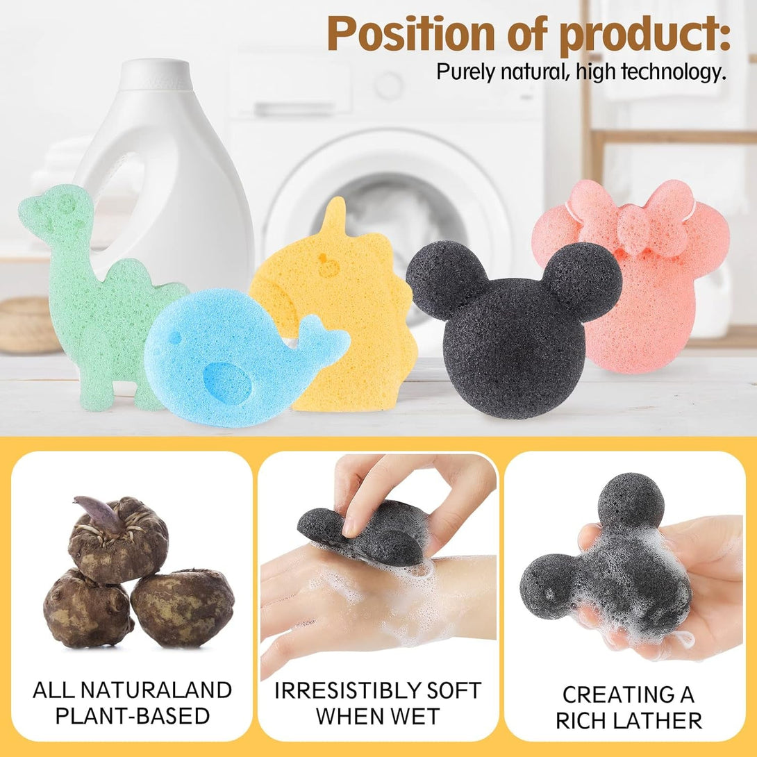 Konjac Baby Bath Sponge for Bathing, Classic Shapes Natural Bath Sponges for Infants, Toddler, Newborns, Natural and Safe Plant-Based Konjac Baby Bath Accessories, 5PCS (Set-1)