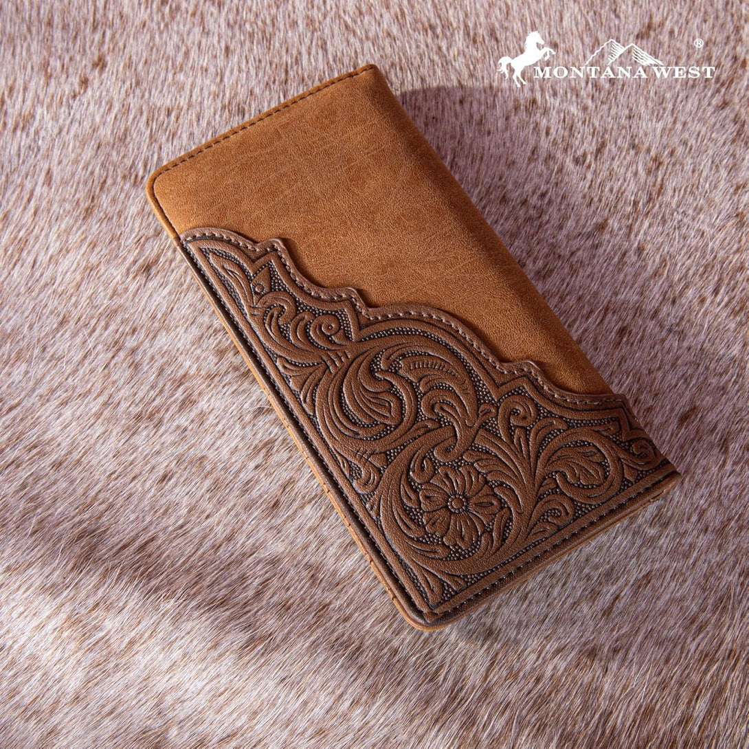 Montana West Western Wallet for Men Long Bifold Wallet with Card Slots RFID Blocking Cowboy Vintage Checkbook Wallet Gift for Men